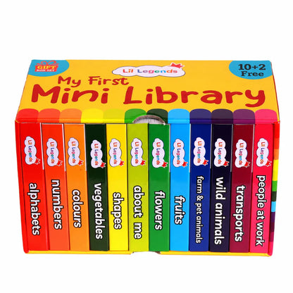 Mini Library | Early Learning Board Books Box Set for Kids | 200+ Cards like a Books on Alphabet, Numbers, Colours, Shapes, Animals, Fruits, Vegetables & More | Ages 0–4 Years