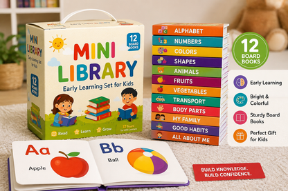 Mini Library | Early Learning Board Books Box Set for Kids | 200+ Cards like a Books on Alphabet, Numbers, Colours, Shapes, Animals, Fruits, Vegetables & More | Ages 0–4 Years